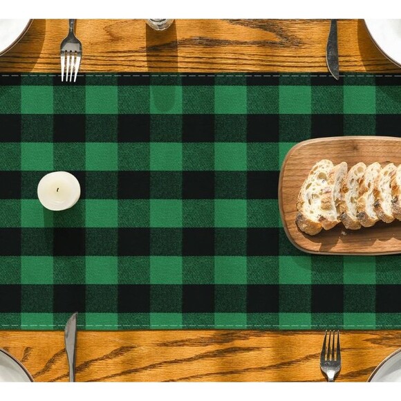 Table Runner 13x72in Polyester Green and Black Buffalo Check - Picture 3 of 3